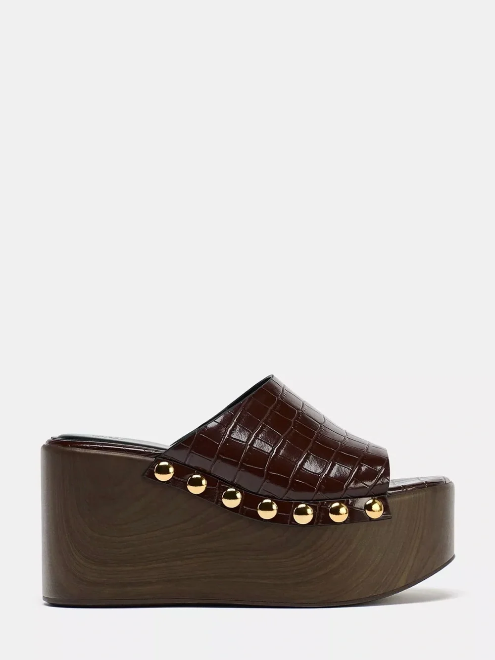 Platform Slide Sandal in Dark Brown with Gold Studs NWT